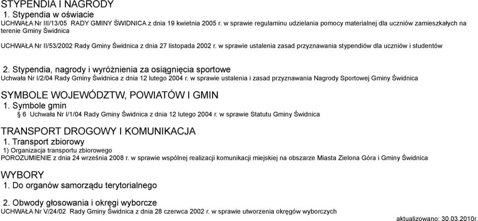 w sprawie ustalenia zasad przyznawania stypendiów dla uczniów i studentów 2. Stypendia, nagrody i wyróżnienia za osiągnięcia sportowe Uchwała Nr I/2/04 Rady Gminy Świdnica z dnia 12 lutego 2004 r.