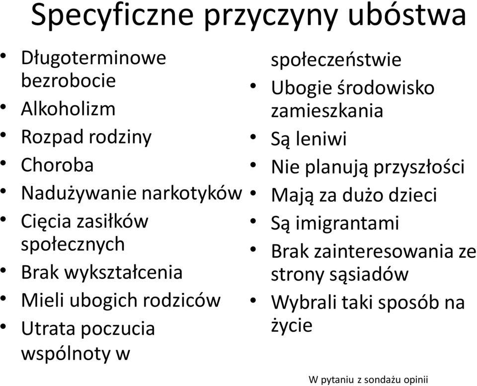 wspólnoty w społeczeństwie Ubogie środowisko zamieszkania Są leniwi Nie planują przyszłości Mają za dużo