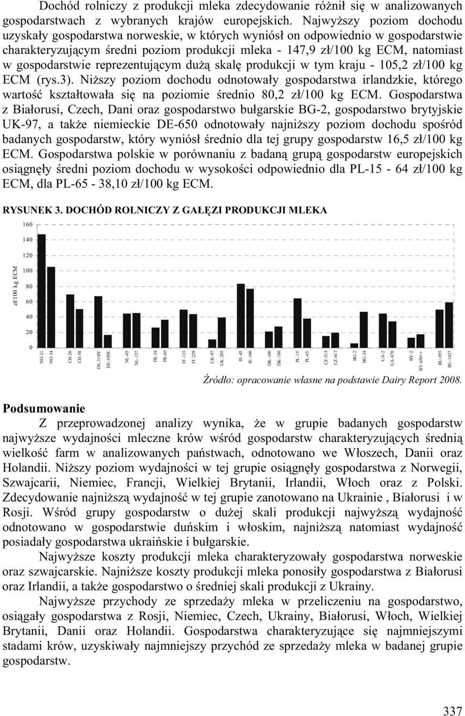 gospodarstwie reprezentuj cym du skal produkcji w tym kraju - 105,2 z /100 kg ECM (rys.3).