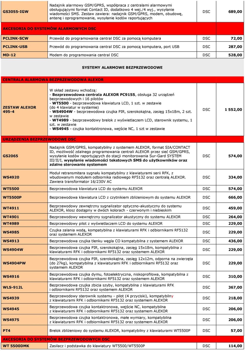 centrala ALEXOR PC9155, obsługa 32 urządzeń bezprzewodowych i 16 pilotów - WT5500 - bezprzewodowa klawiatura LCD, 1 szt.