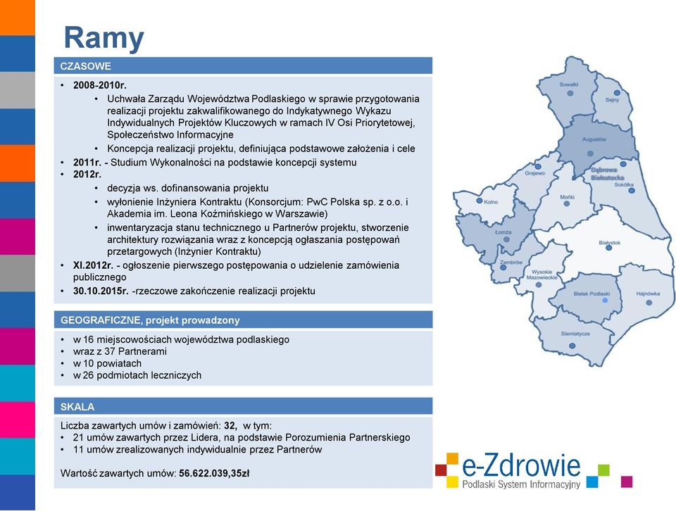 Społeczeństwo Informacyjne Koncepcja realizacji projektu, definiująca podstawowe założenia i cele 2011r. - Studium Wykonalności na podstawie koncepcji systemu 2012r. decyzja ws.