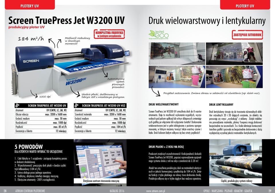 1000 dpi Automatyczny system pionowych prowadnic Idealnie płaski, skalibrowany w fabryce stół z niezależnym podsysem Przykład zastosowania. Zmiana obrazu w zależności od oświetlenia (np. dzień-noc).