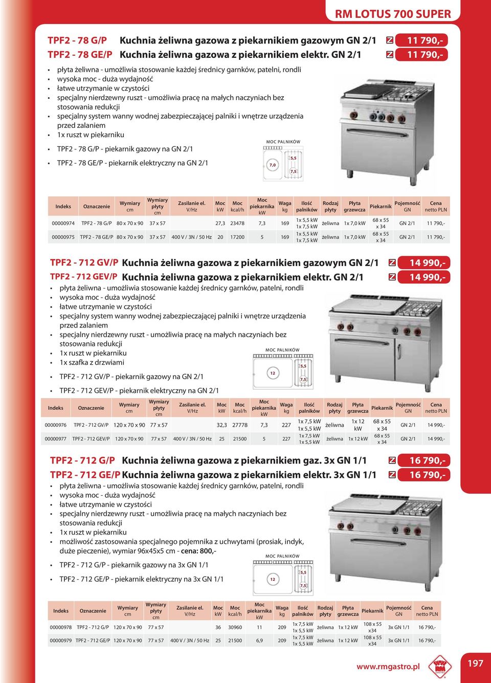 stosowania redukcji specjalny system wanny wodnej zabezpieczającej palniki i wnętrze urządzenia przed zalaniem 1x ruszt w piekarniku TPF2-78 G/P - piekarnik gazowy na GN 2/1 TPF2-78 GE/P - piekarnik