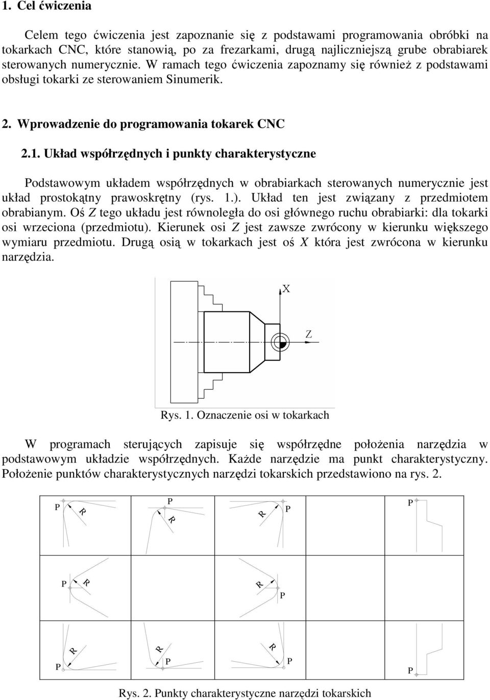 Układ współrzędnych i punkty charakterystyczne odstawowym układem współrzędnych w obrabiarkach sterowanych numerycznie jest układ prostokątny prawoskrętny (rys. 1.).