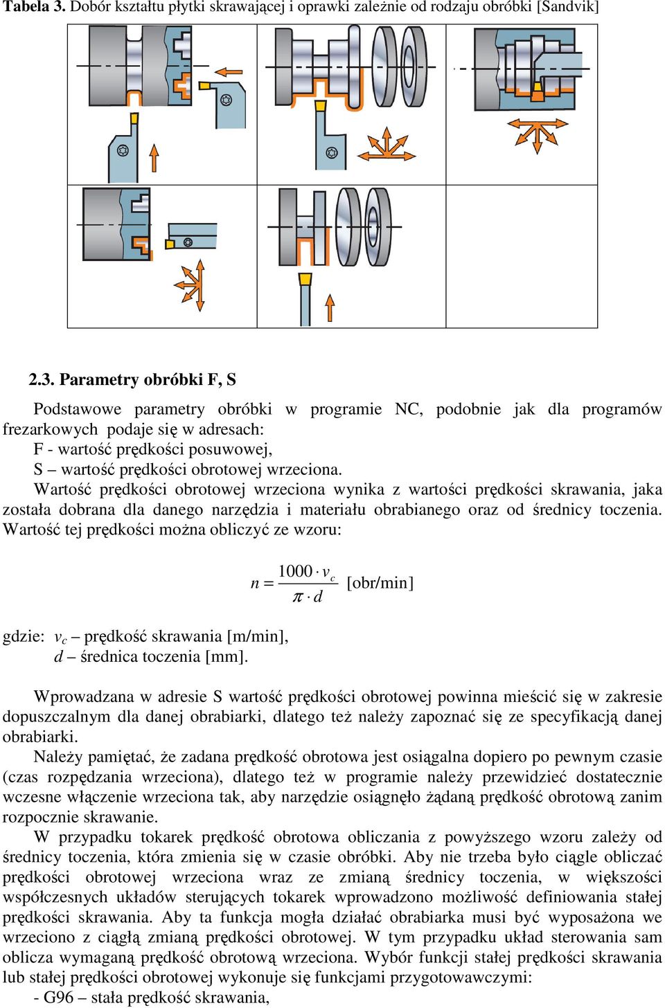 arametry obróbki F, S odstawowe parametry obróbki w programie NC, podobnie jak dla programów frezarkowych podaje się w adresach: F - wartość prędkości posuwowej, S wartość prędkości obrotowej