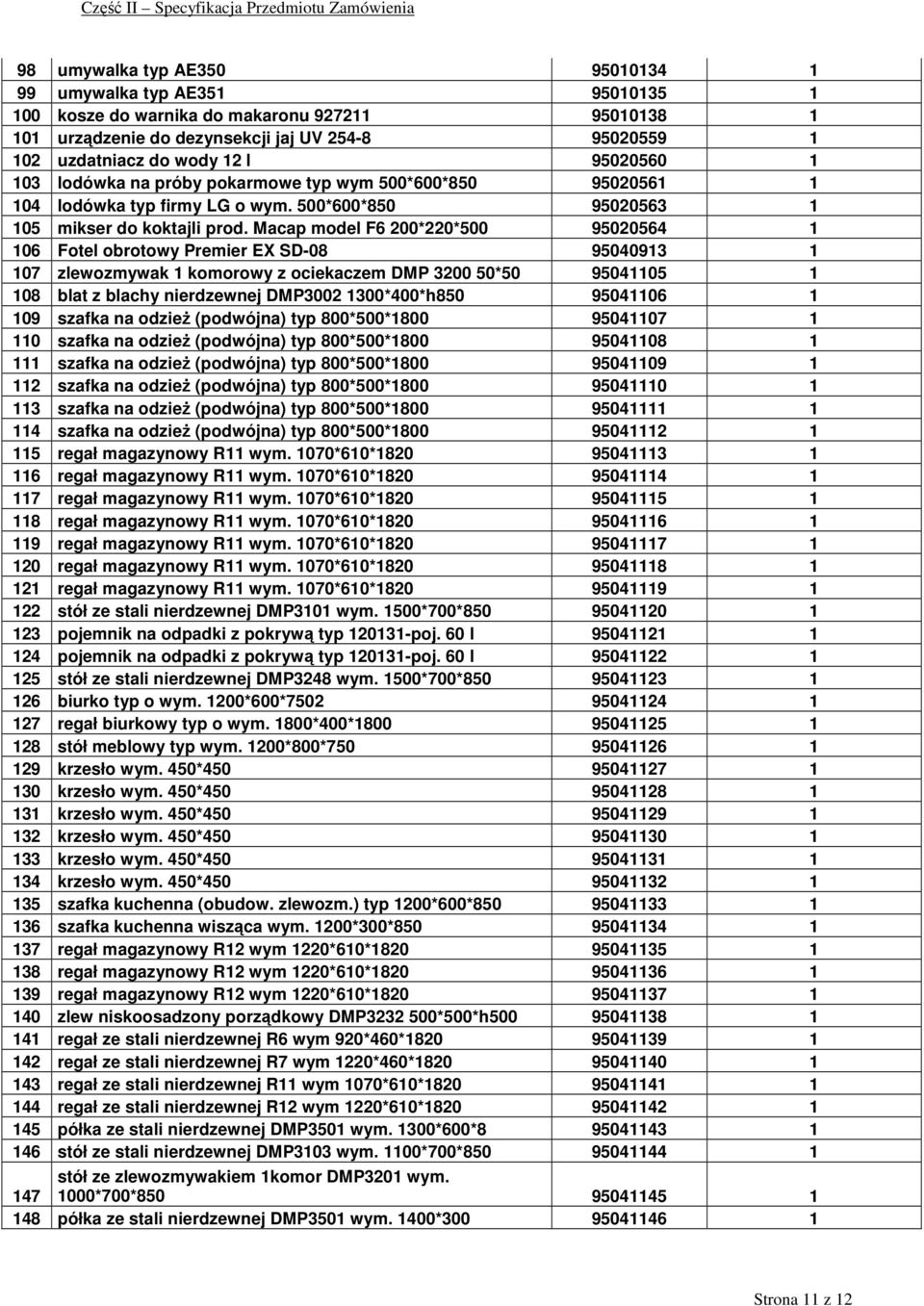 Macap model F6 200*220*500 95020564 1 106 Fotel obrotowy Premier EX SD-08 95040913 1 107 zlewozmywak 1 komorowy z ociekaczem DMP 3200 50*50 95041105 1 108 blat z blachy nierdzewnej DMP3002