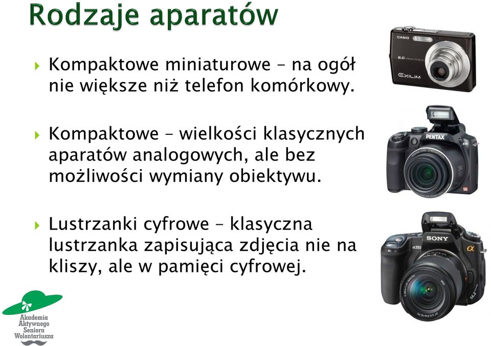 Kompaktowe wielkości klasycznych aparatów analogowych, ale bez