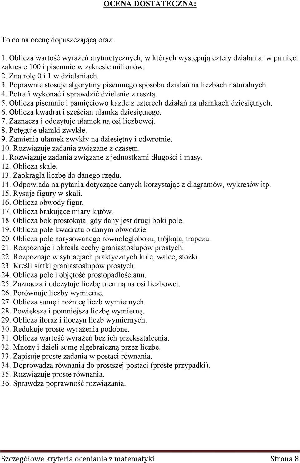 Oblicza pisemnie i pamięciowo każde z czterech działań na ułamkach dziesiętnych. 6. Oblicza kwadrat i sześcian ułamka dziesiętnego. 7. Zaznacza i odczytuje ułamek na osi liczbowej. 8.