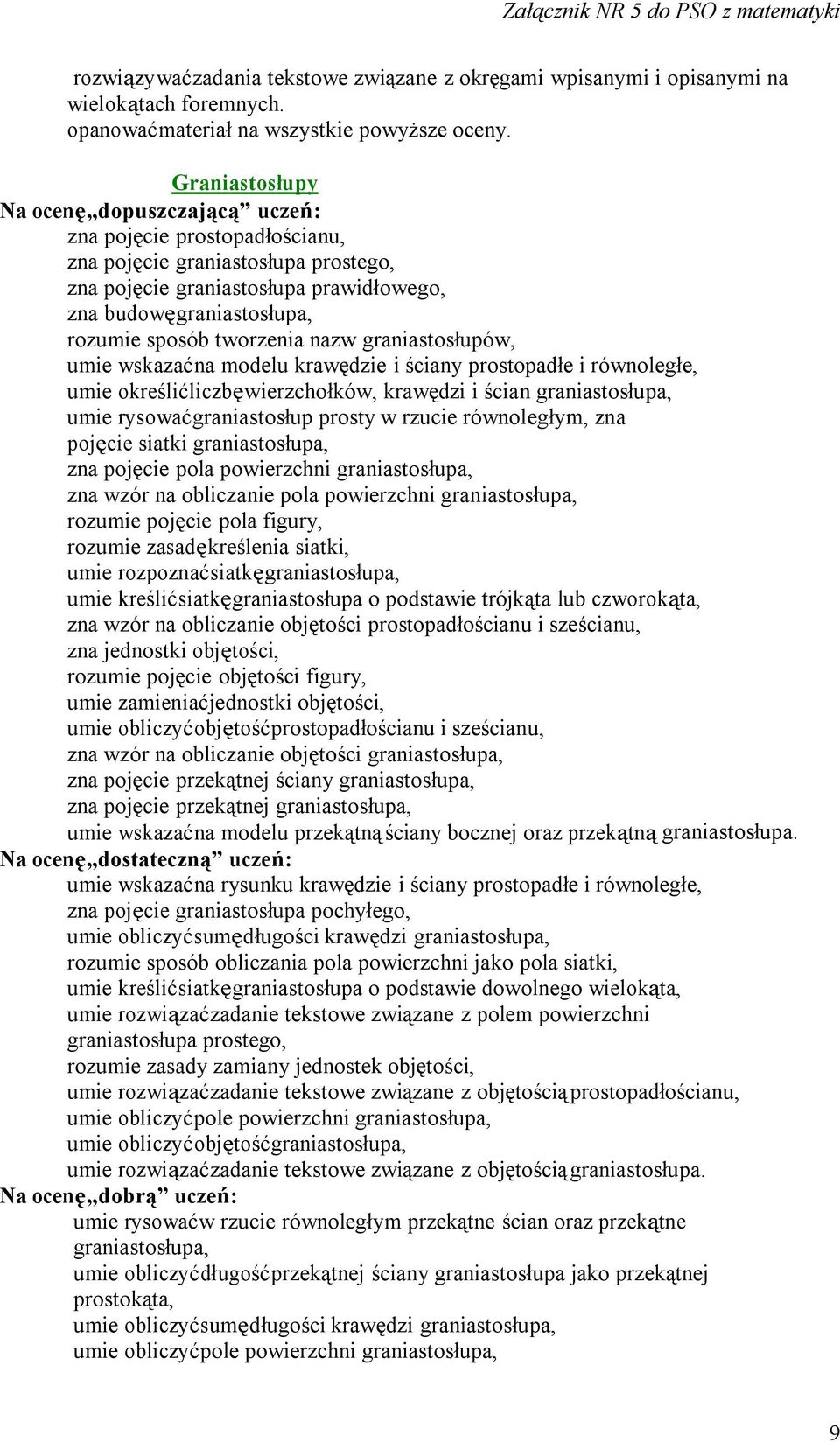 umie wskazać na modelu krawędzie i ściany prostopadłe i równoległe, umie określić liczbę wierzchołków, krawędzi i ścian graniastosłupa, umie rysować graniastosłup prosty w rzucie równoległym, zna