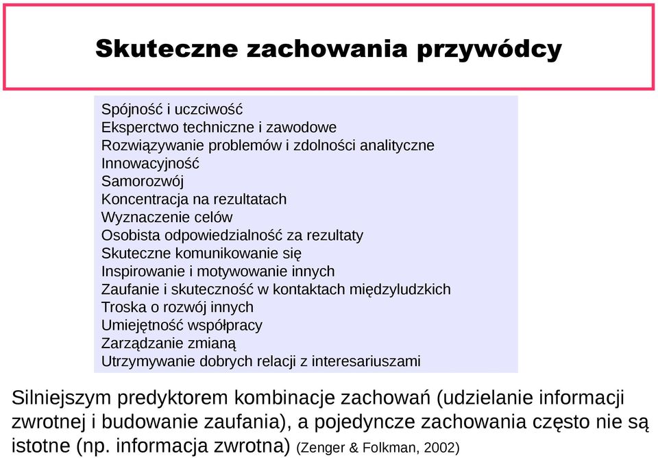 skuteczność w kontaktach międzyludzkich Troska o rozwój innych Umiejętność współpracy Zarządzanie zmianą Utrzymywanie dobrych relacji z interesariuszami Silniejszym