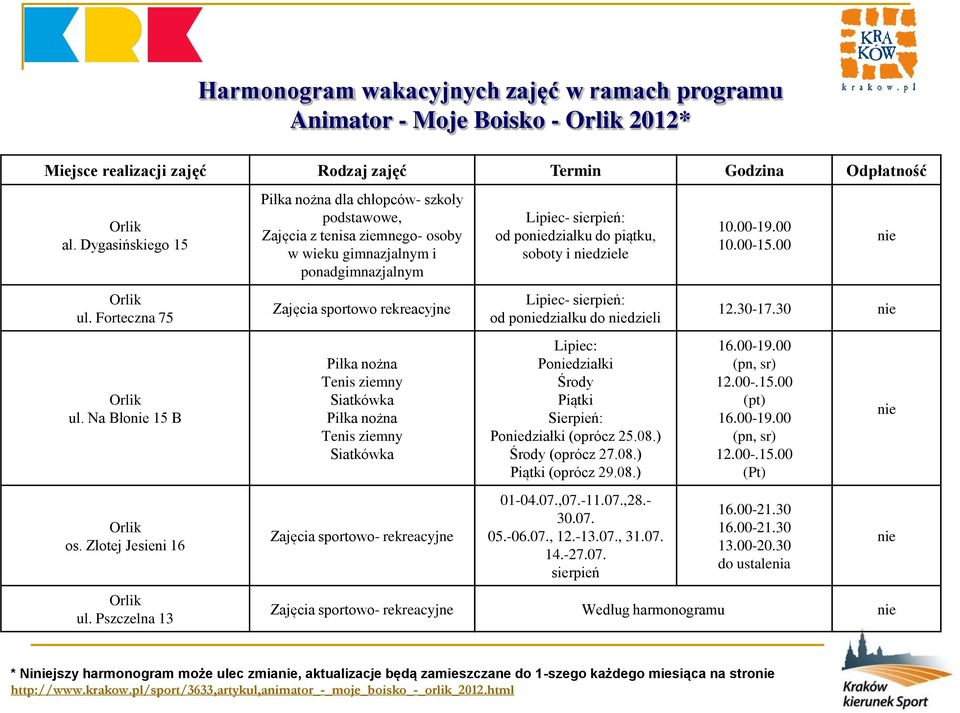 10.00-19.00 10.00-15.00 nie ul. Forteczna 75 ul. Na Błonie 15 B os. Złotej Jesieni 16 ul.