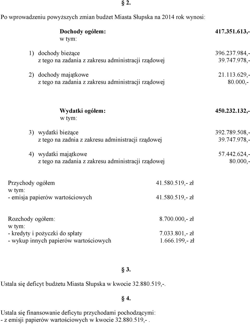 508,- z tego na zadnia z zakresu administracji rządowej 39.747.978,- 4) wydatki majątkowe 57.442.624,- z tego na zadania z zakresu administracji rządowej 80.000,- Przychody ogółem 41.580.