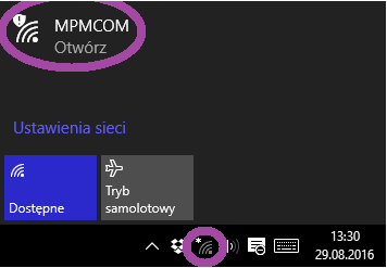 3.2.3 Windows 8 Klikamy na ikonę sieci bezprzewodowych,rozwinie się okno widoczne po prawej.