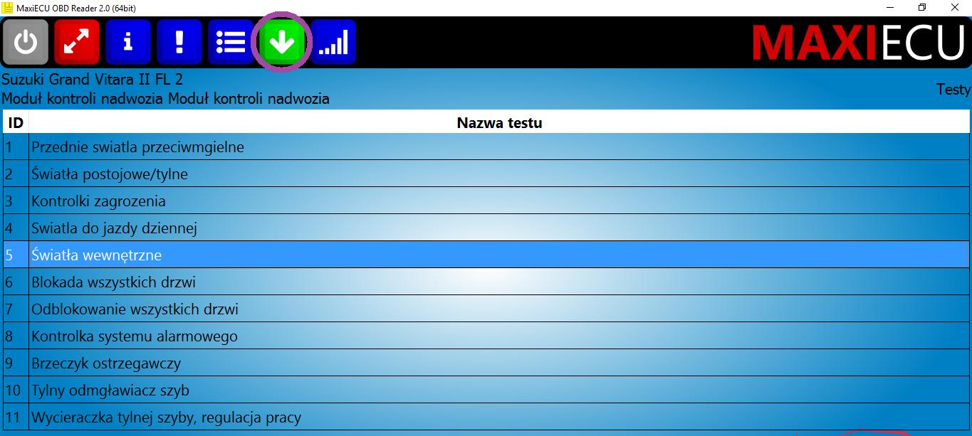 Następnie należy zaznaczyć element, który chce się przetestować.