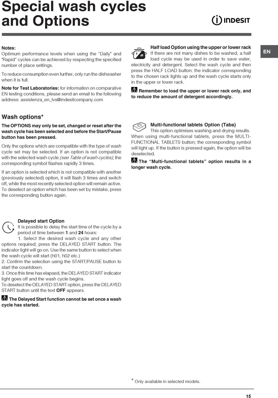 Note for Test Laboratories: for information on comparative EN testing conditions, please send an email to the following address: assistenza_en_lvs@indesitcompany.