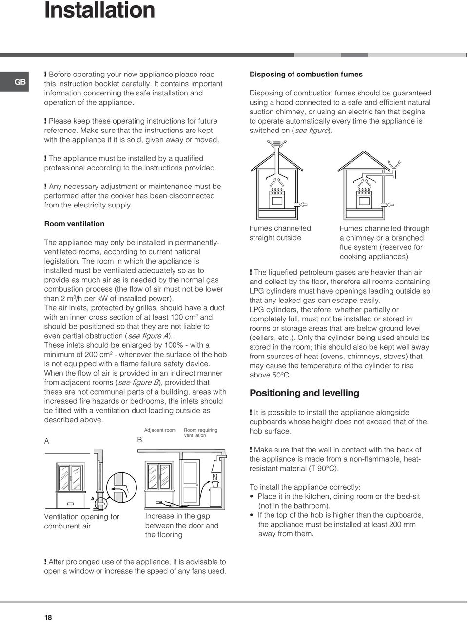 ! The appliance must be installed by a qualified professional according to the instructions provided.