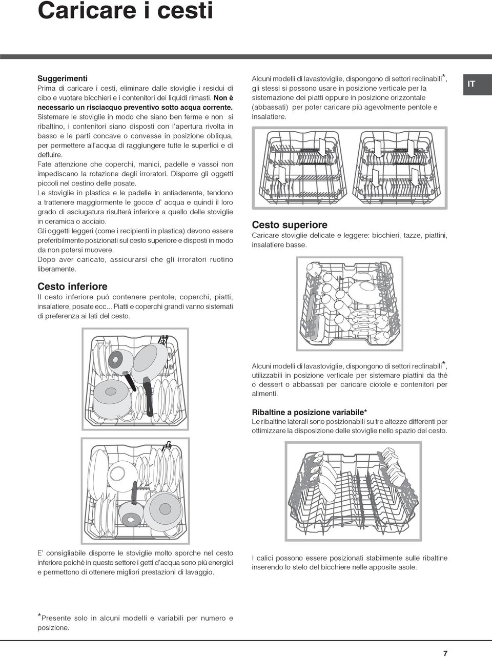 Sistemare le stoviglie in modo che siano ben ferme e non si ribaltino, i contenitori siano disposti con l apertura rivolta in basso e le parti concave o convesse in posizione obliqua, per permettere