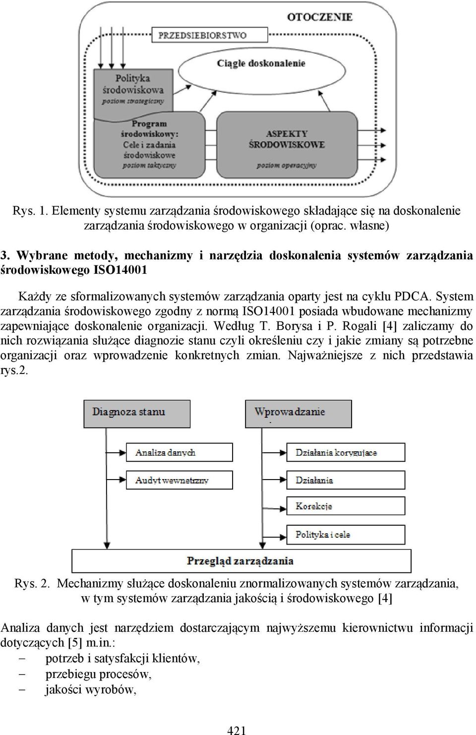 System zarządzania środowiskowego zgodny z normą ISO14001 posiada wbudowane mechanizmy zapewniające doskonalenie organizacji. Według T. Borysa i P.