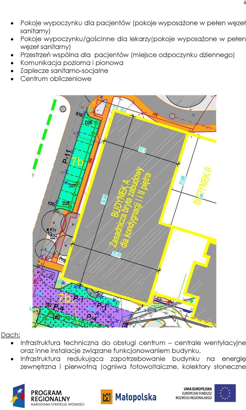 sanitarno-socjalne Centrum obliczeniowe Dach: Infrastruktura techniczna do obsługi centrum centrale wentylacyjne oraz inne instalacje