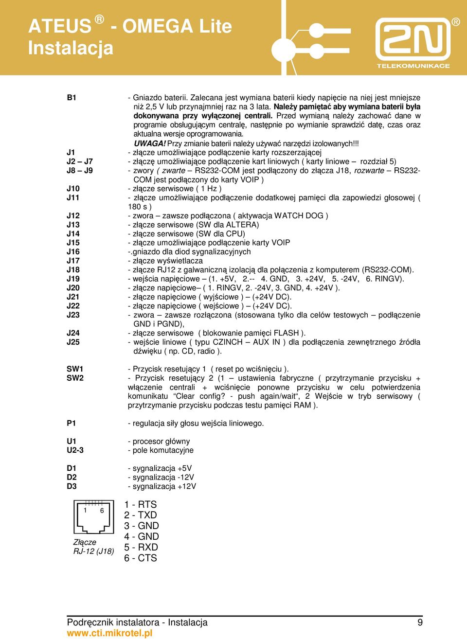 Przed wymianą naleŝy zachować dane w programie obsługującym centralę, następnie po wymianie sprawdzić datę, czas oraz aktualna wersje oprogramowania. UWAGA!