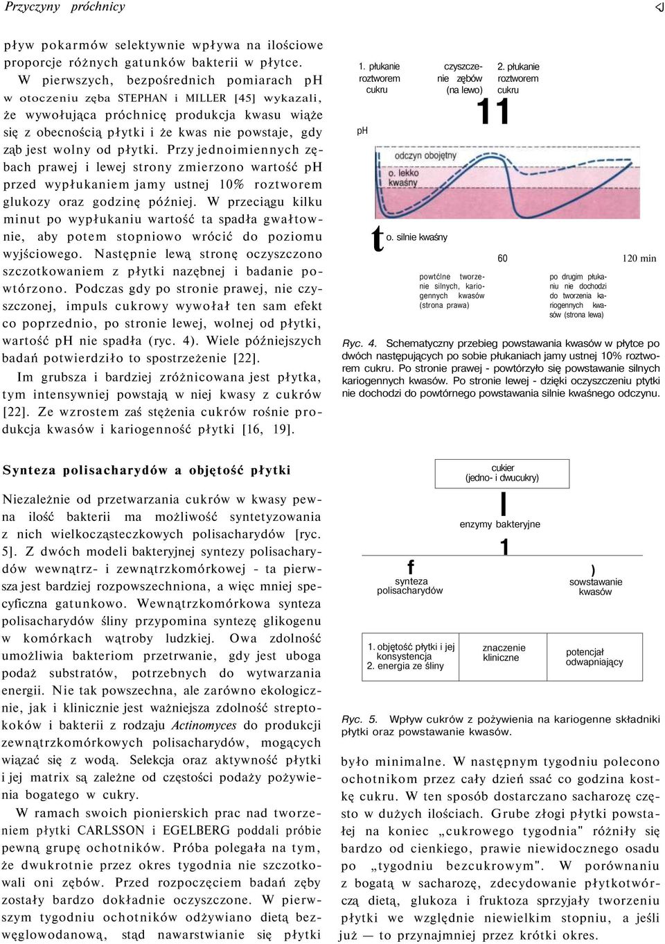 wolny od płytki. Przy jednoimiennych zębach prawej i lewej strony zmierzono wartość ph przed wypłukaniem jamy ustnej 10% roztworem glukozy oraz godzinę później.