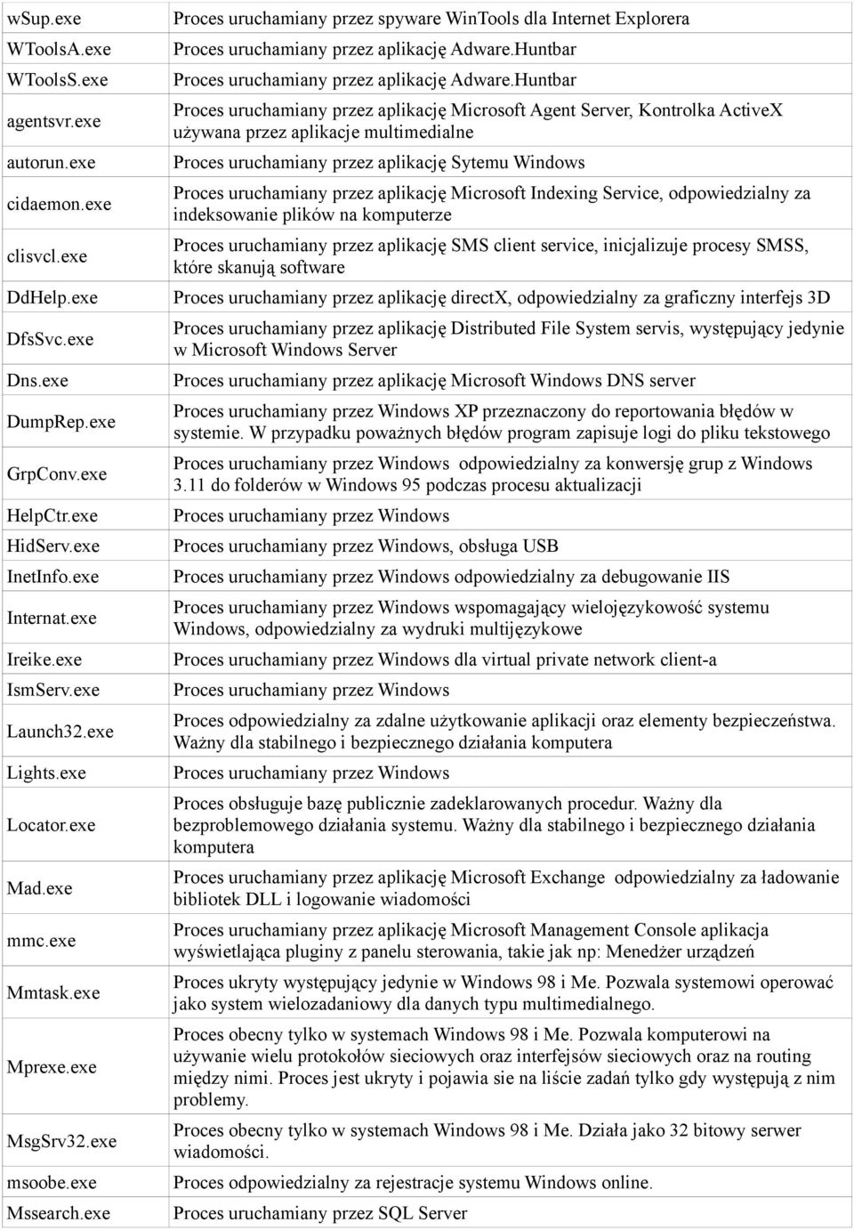 exe Proces uruchamiany przez spyware WinTools dla Internet Explorera Proces uruchamiany przez aplikację Adware.Huntbar Proces uruchamiany przez aplikację Adware.