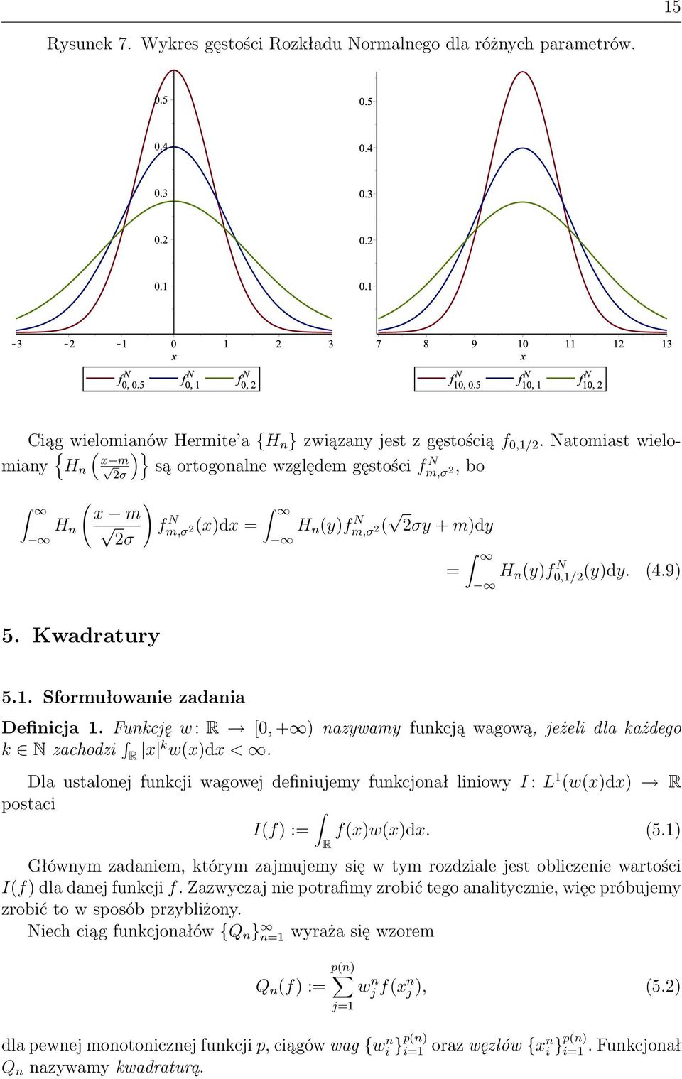 Funkcję w : R [0, + ) nazywamy funkcją wagową, jeżeli dla każdego k N zachodzi R x k w(x)dx <.