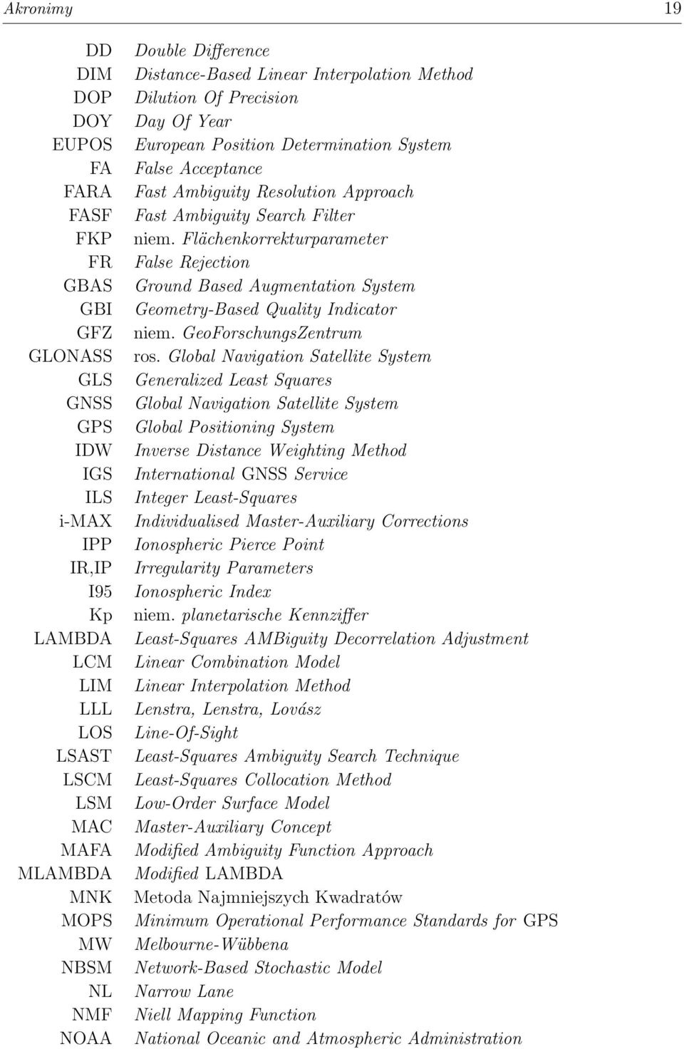 Ambiguity Search Filter niem. Flächenkorrekturparameter False Rejection Ground Based Augmentation System Geometry-Based Quality Indicator niem. GeoForschungsZentrum ros.