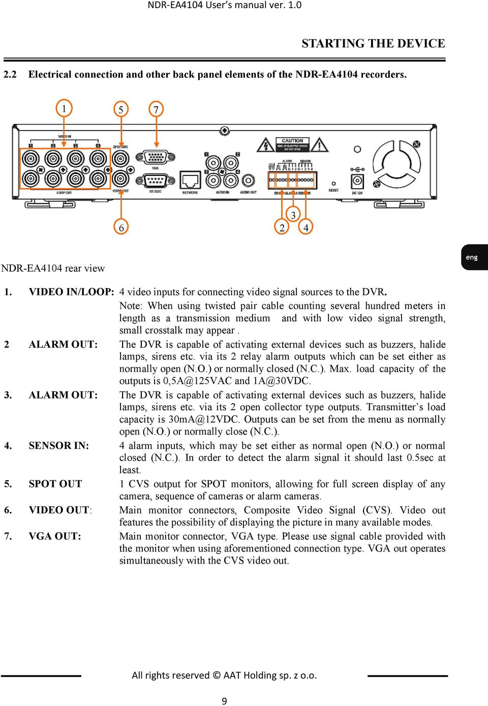 Note: When using twisted pair cable counting several hundred meters in length as a transmission medium and with low video signal strength, small crosstalk may appear.