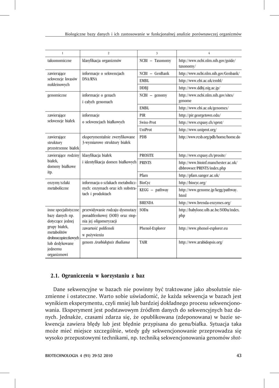 enzymy/szlaki metaboliczne inne specjalistyczne bazy danych np.