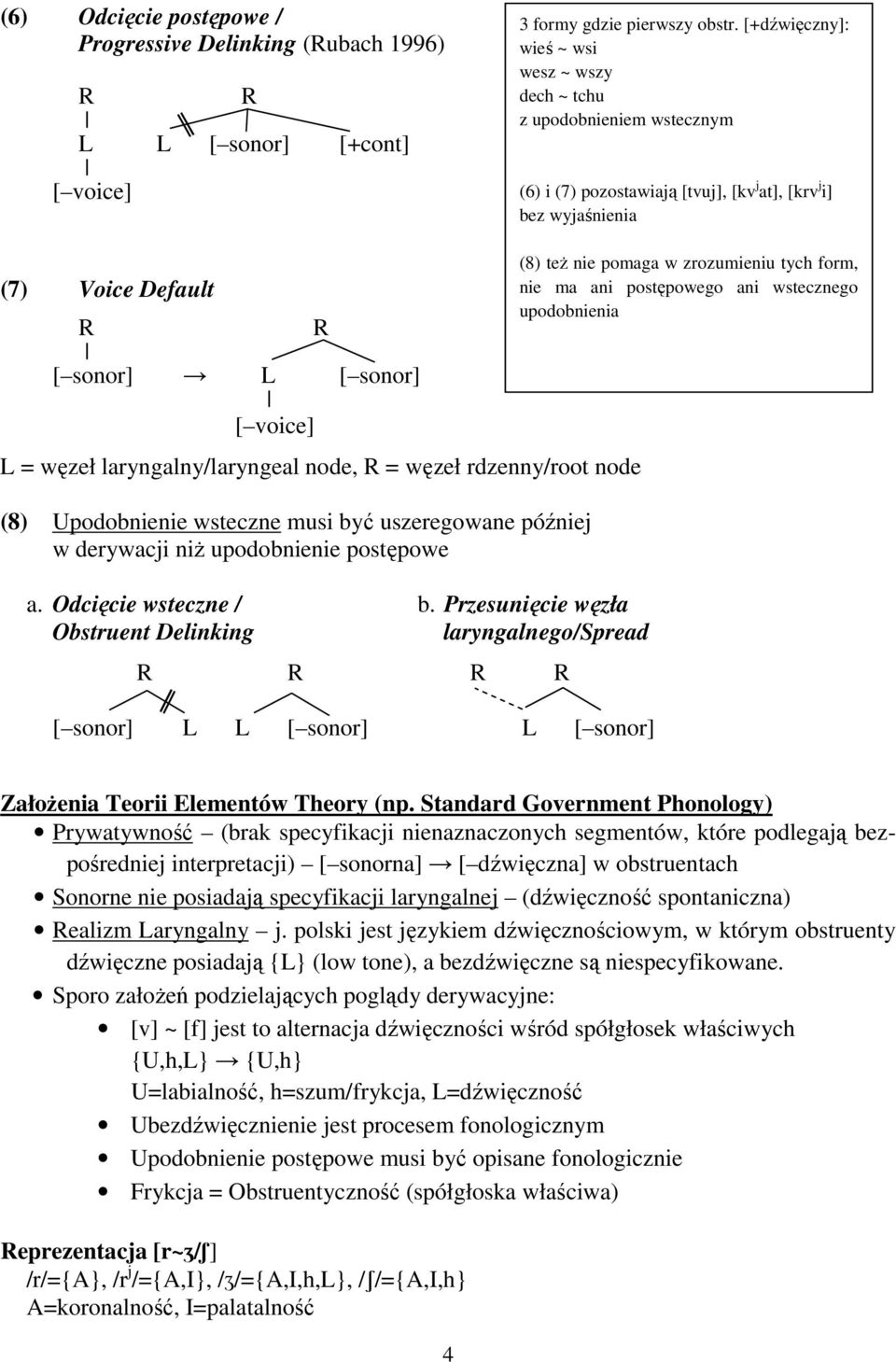 węzeł laryngalny/laryngeal node, R = węzeł rdzenny/root node (8) Upodobnienie wsteczne musi być uszeregowane później w derywacji niż upodobnienie postępowe a. Odcięcie wsteczne / b.