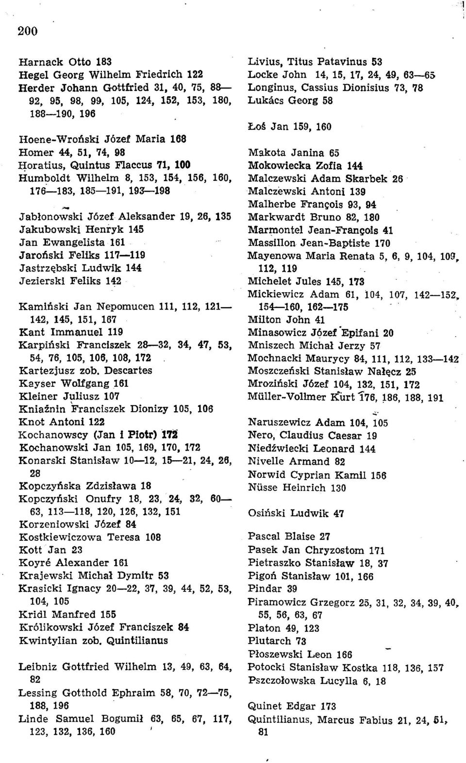 117 119 JastrzQbski Ludwik 144 Jezierski Feliks 142 KamiAski Jan Nepomucen 111, 112, 121 142, 145, 151, 167 Kant Inunanuel 119 KarpiAski Franciszek 28 32, 34, 47, 53, 54, 76, 105, 106, 108, 172