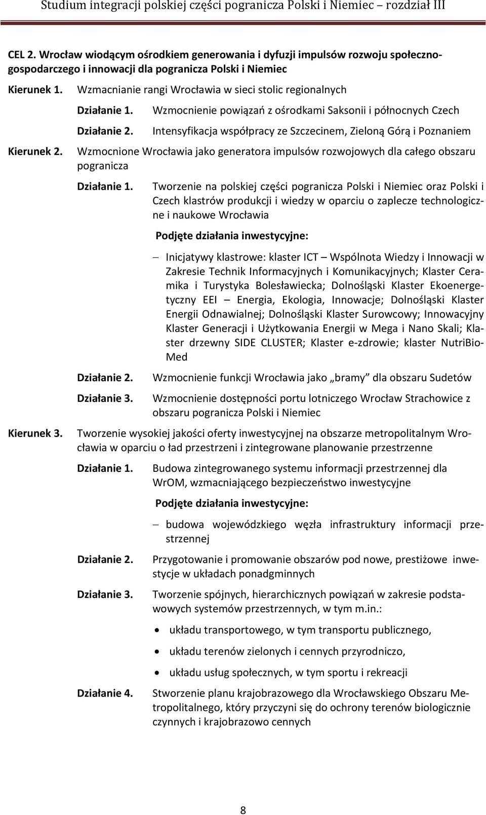 Wrocławia jako generatora impulsów rozwojowych dla całego obszaru pogranicza Tworzenie na polskiej części pogranicza Polski i Niemiec oraz Polski i Czech klastrów produkcji i wiedzy w oparciu o