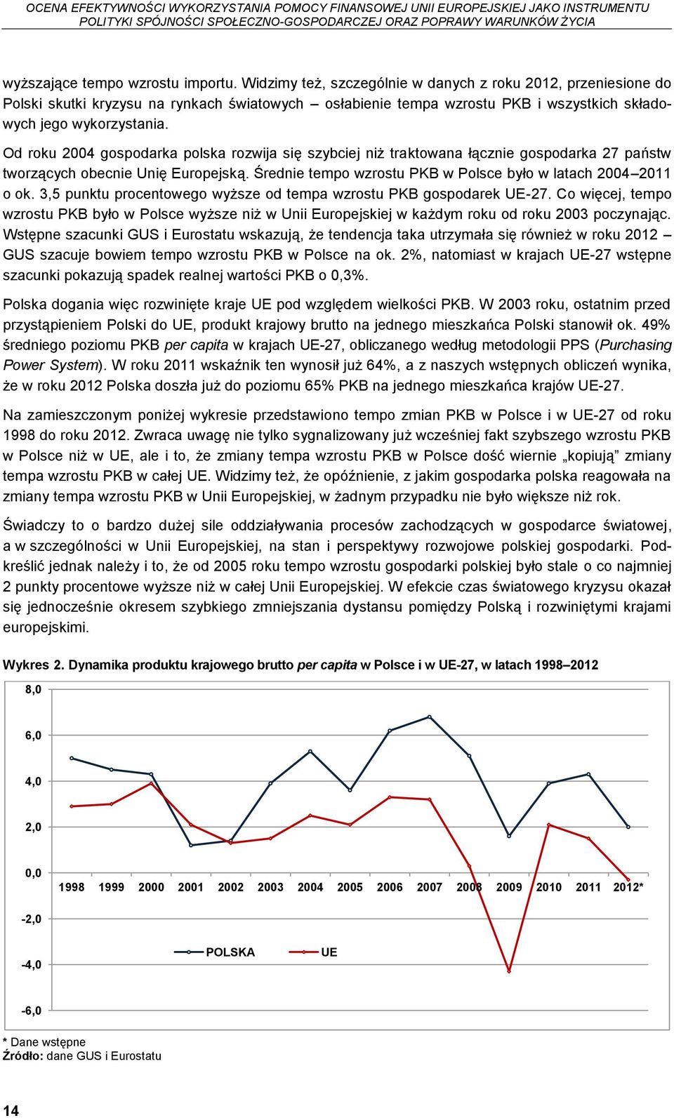 Od roku 2004 gospodarka polska rozwija się szybciej niż traktowana łącznie gospodarka 27 państw tworzących obecnie Unię Europejską. Średnie tempo wzrostu PKB w Polsce było w latach 2004 2011 o ok.