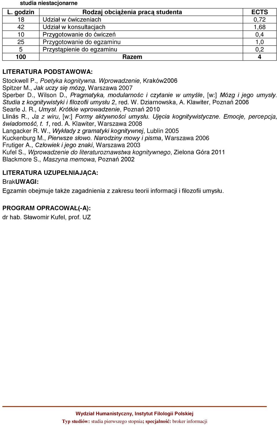 Studia z kognitywistyki i filozofii umysłu 2, red. W. Dziarnowska, A. Klawiter, Poznań 2006 Searle J. R., Umysł. Krótkie wprowadzenie, Poznań 2010 Llinás R., Ja z wiru, [w:] Formy aktywności umysłu.