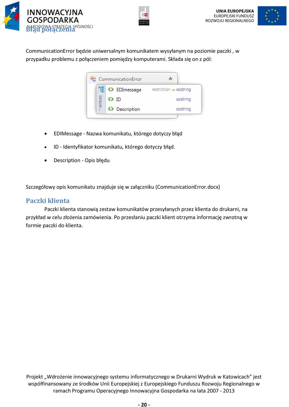 Description - Opis błędu Szczegółowy opis komunikatu znajduje się w załączniku (CommunicationError.