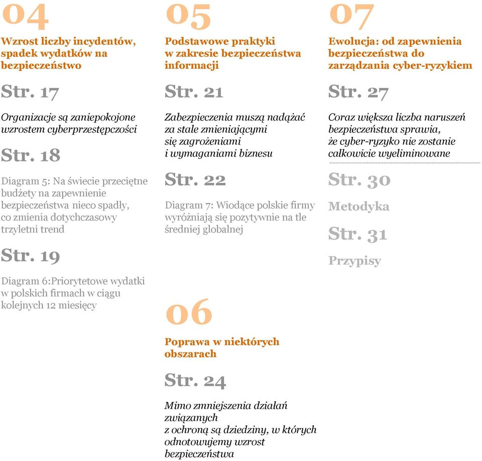 18 Diagram 5: Na świecie przeciętne budżety na zapewnienie bezpieczeństwa nieco spadły, co zmienia dotychczasowy trzyletni trend Str.