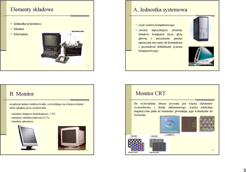 Monitor Monitor CRT urządzenie będące źródłem światła, wyświetlające na własnym ekranie obraz oglądany przez użytkownika monitory lampowe (kineskopowe) - CRT, monitory