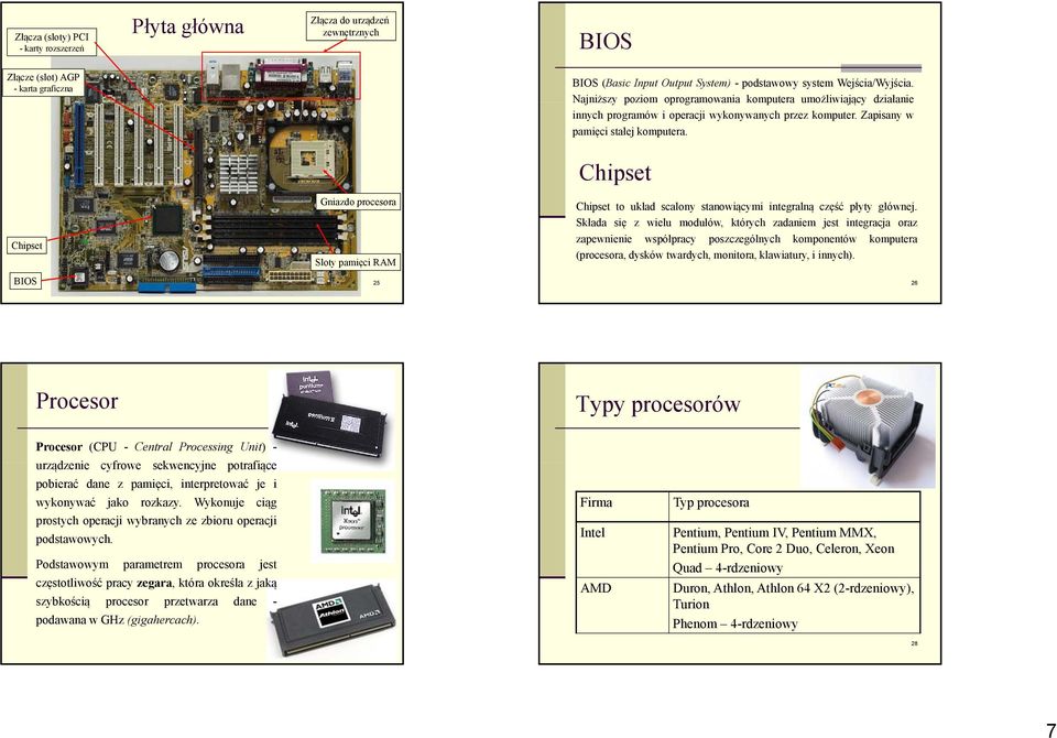 Chipset Chipset Gniazdo procesora Sloty pamięci RAM Chipset to układ scalony stanowiącymi i integralną część płytył głównej.