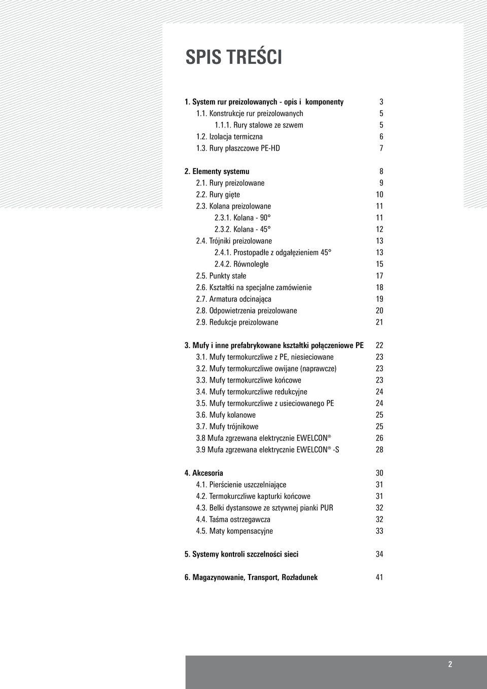 6. Kształtki na specjalne zamówienie 2.7. Armatura odcinająca 2.8. Odpowietrzenia preizolowane 2.9. Redukcje preizolowane 3. Mufy i inne prefabrykowane kształtki połączeniowe PE 3.1.