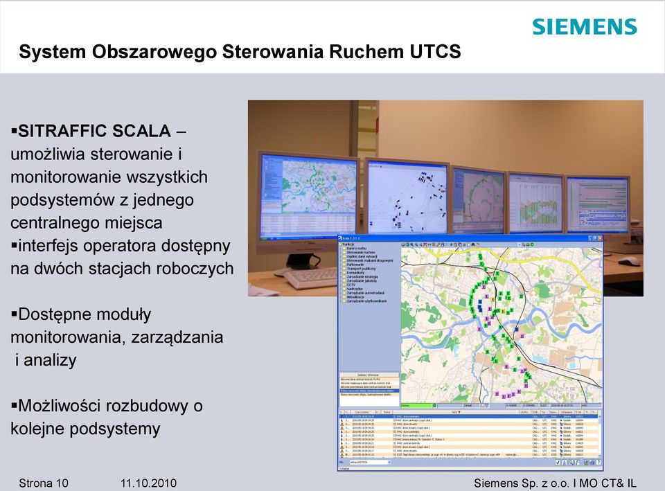 operatora dostępny na dwóch stacjach roboczych Dostępne moduły monitorowania,