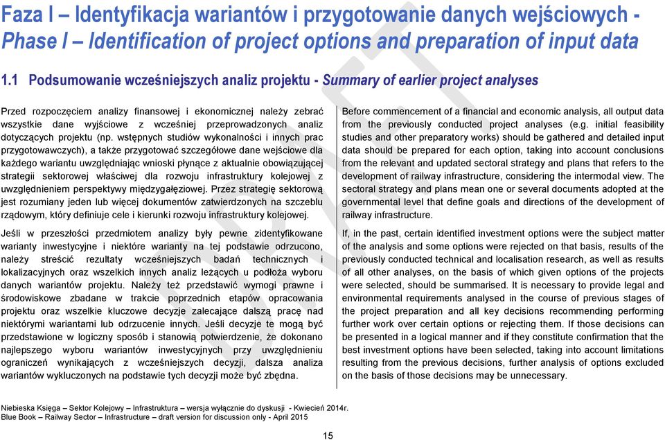 przeprowadzonych analiz dotyczących projektu (np.