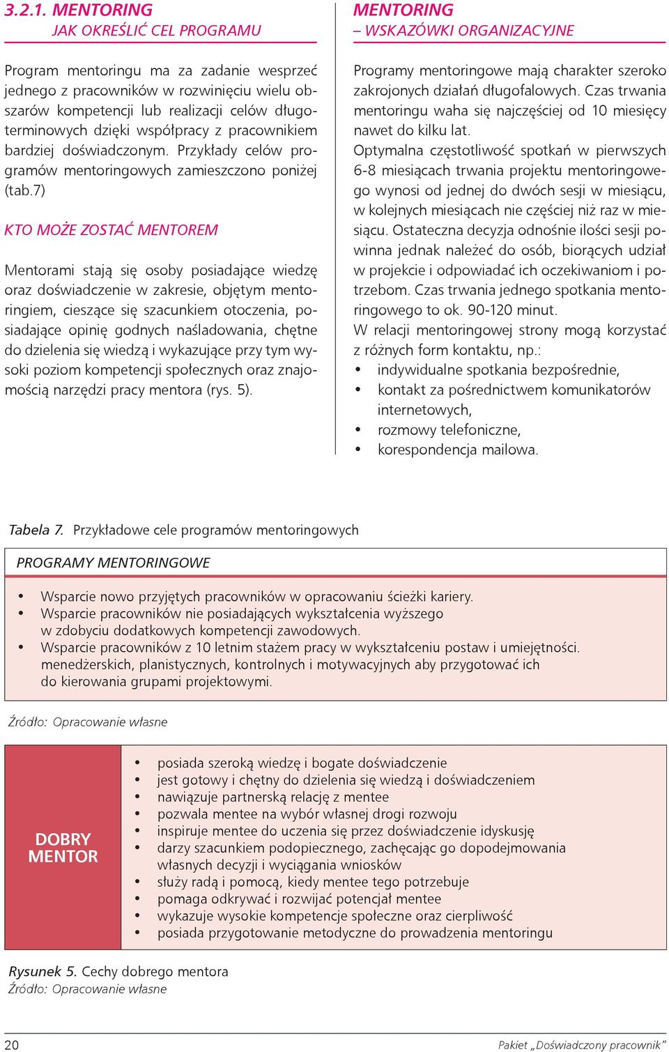 pracownikiem bardziej doświadczonym. Przykłady celów programów mentoringowych zamieszczono poniżej (tab.