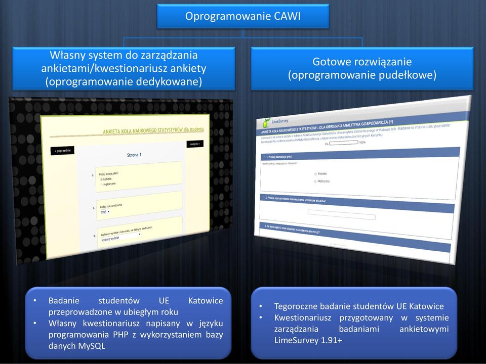 Własny kwestionariusz napisany w języku programowania PHP z wykorzystaniem bazy danych MySQL Tegoroczne