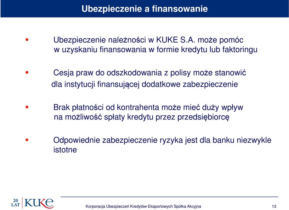 stanowić dla instytucji finansującej dodatkowe zabezpieczenie Brak płatności od kontrahenta może mieć duży wpływ na