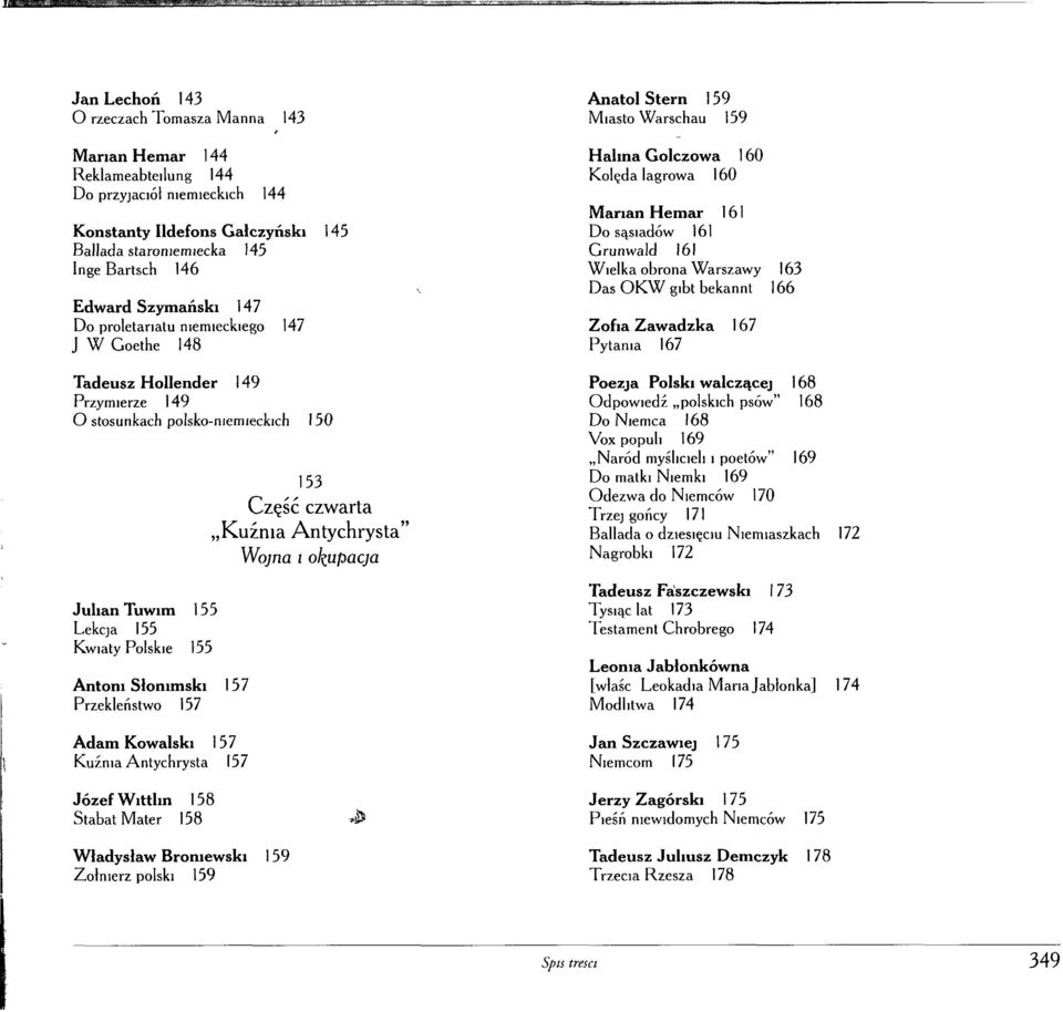 157 Przekleństwo 157 Adam Kowalski 157 Kuźnia Antychrysta 157 Józef Witthn 158 StabatMater 158 Władysław Broniewski 159 Żołnierz polski 159 153 Część czwarta Kuźnia Antychrysta" Wojna i okupacja