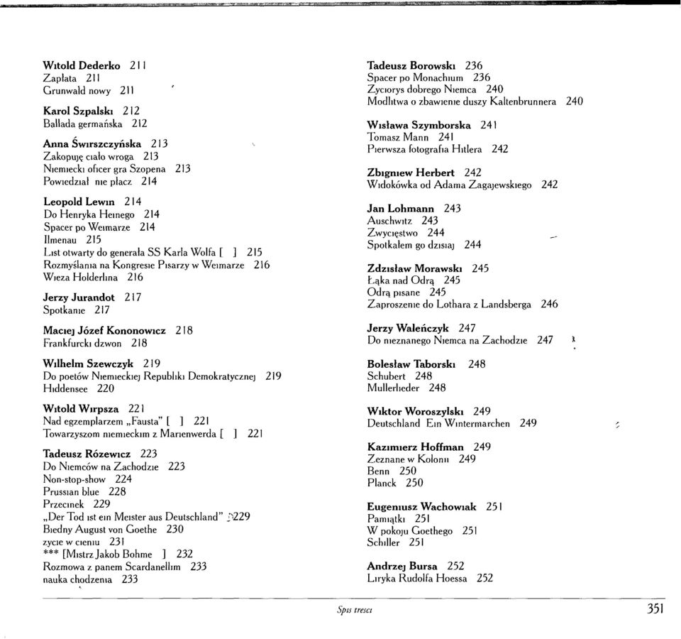Jurandot Spotkanie 217 217 Maciej Józef Kononowicz Frankfurcki dzwon 218 218 ^ Tadeusz Borowski 236 Spacer po Monachium 236 Życiorys dobrego Niemca 240 Modlitwa o zbawienie duszy Kaltenbrunnera 240
