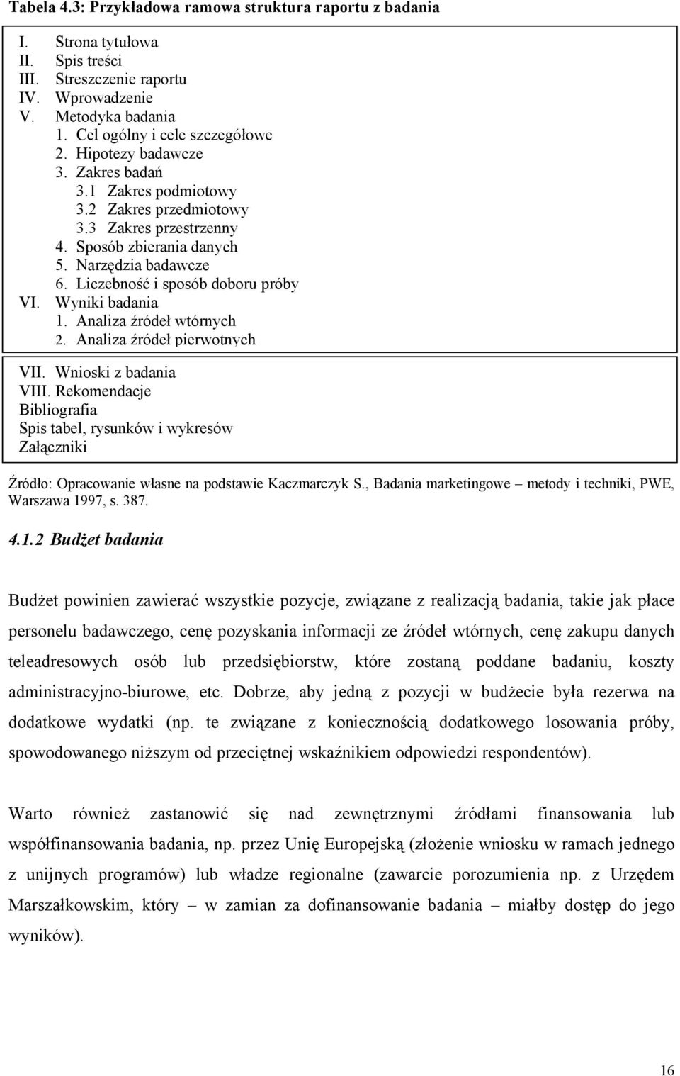 Liczebność i sposób doboru próby VI. Wyniki badania 1. Analiza źródeł wtórnych 2. Analiza źródeł pierwotnych VII. Wnioski z badania VIII.