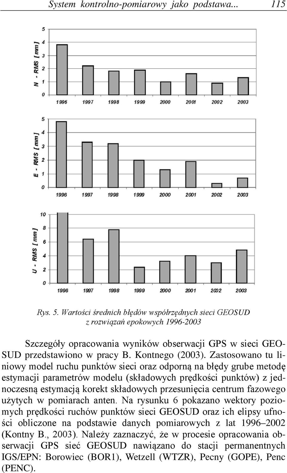 Zastosowano tu liniowy model ruchu punktów sieci oraz odporną na błędy grube metodę estymacji parametrów modelu (składowych prędkości punktów) z jednoczesną estymacją korekt składowych przesunięcia