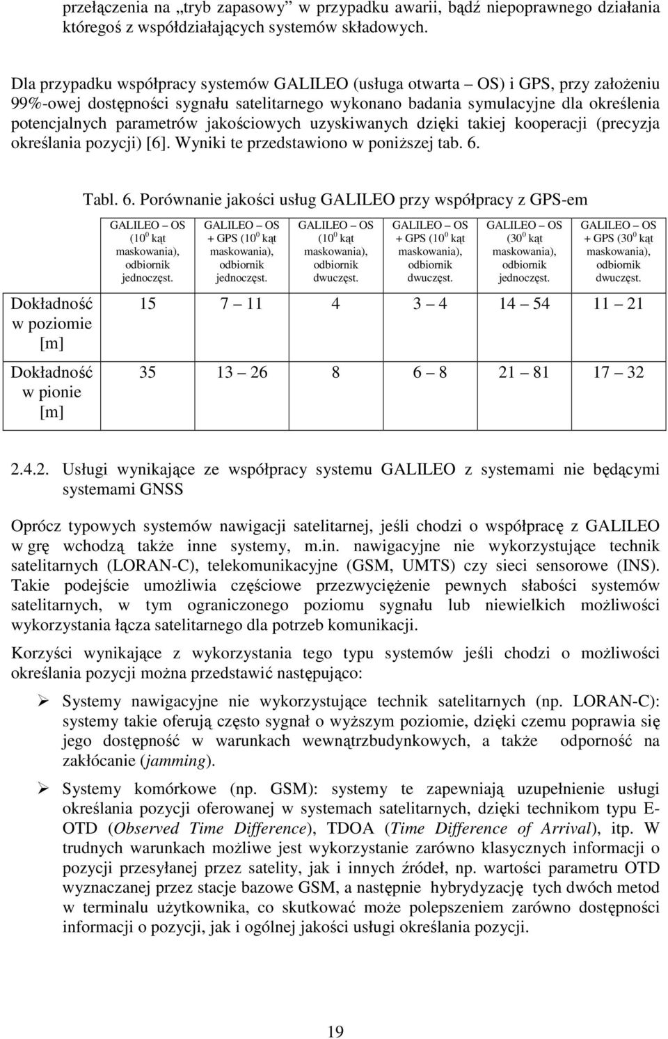 jakościowych uzyskiwanych dzięki takiej kooperacji (precyzja określania pozycji) [6]. Wyniki te przedstawiono w poniższej tab. 6.